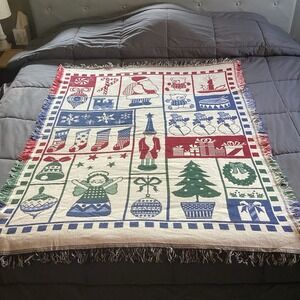 Holiday Throw Blanket Coming Home Tapestry Christmas Ornament Santa Decor Fringe